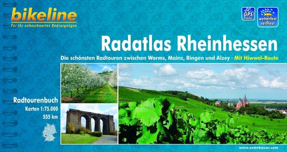 bikeline Radtourenbuch, Radatlas Rheinhessen: Die schönsten Radtouren zwischen Worms, Mainz, Bingen und Alzey. Mit Hiwwel- Route, 1 : 75 000, wetterfest/reißfest, GPS-Tracks Download cover image